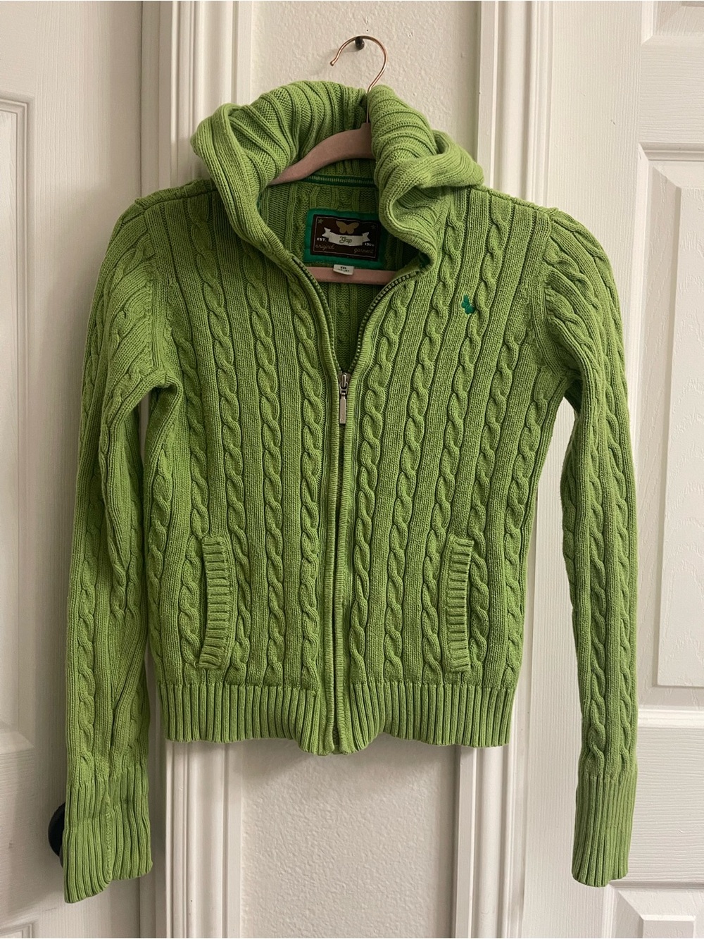 Vintage GAP Green Cable-Knit Zip-Up Cardigan